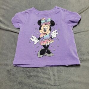 Disney Shirt Baby Girl 12 Month Graphic Tee Purple Minnie Mouse Short Sleeve Top